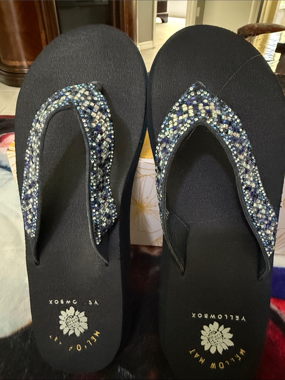 Yellow Box Black Beaded Flip Flop Sandals